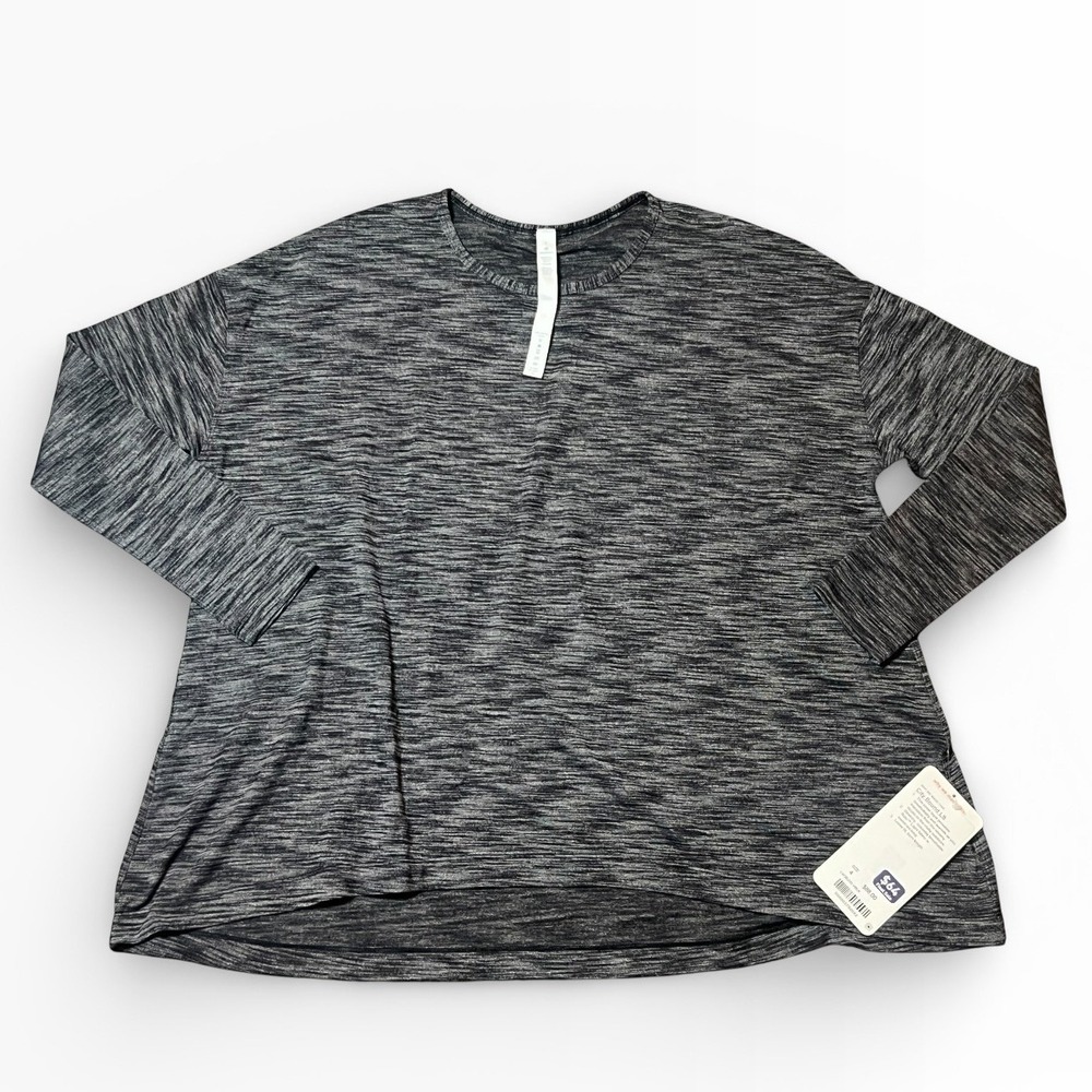 NWT Lululemon City Bound LS Heathered Black Grey Rulu Light Top Size 4 Oversized